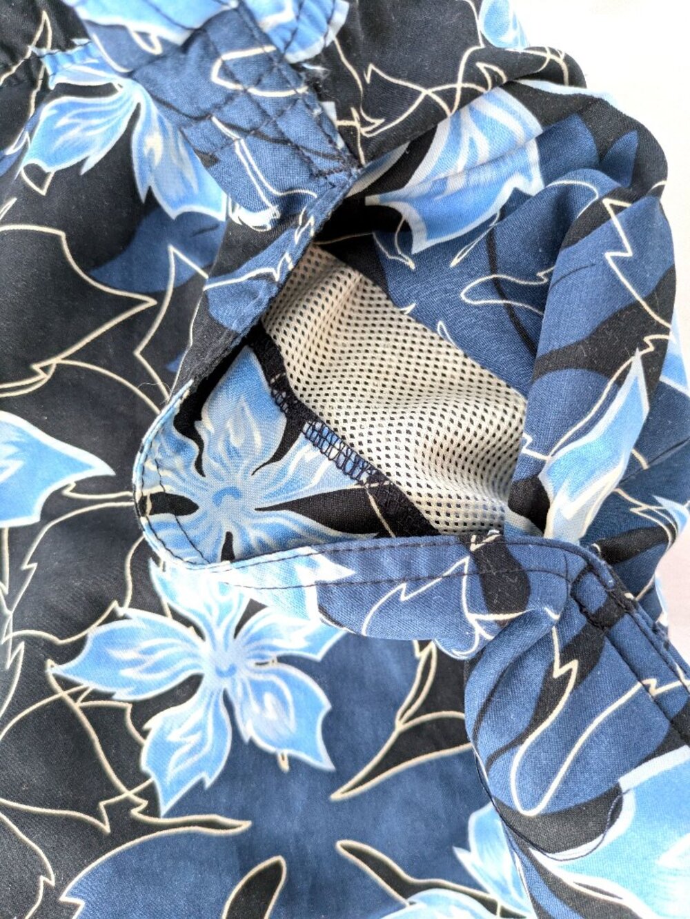 Blue Hawaiian Swim Trunks - Men's XL - Blue Consensus Floral Swimsuit Shorts - Picture 4 of 6